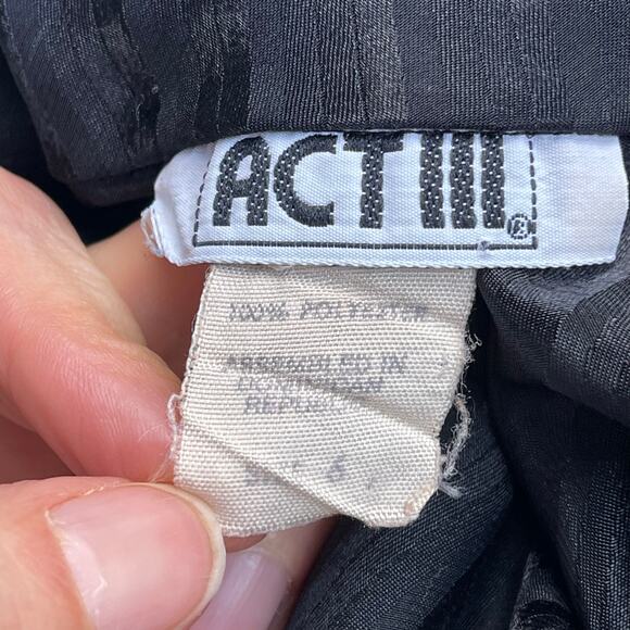 Vintage‎ 90s tie neck bow blouse black striped satin jacquard long sleeve M - Picture 4 of 16